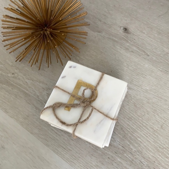 “P” West Elm Set of 4 Marble Coasters monogram - Picture 2 of 5